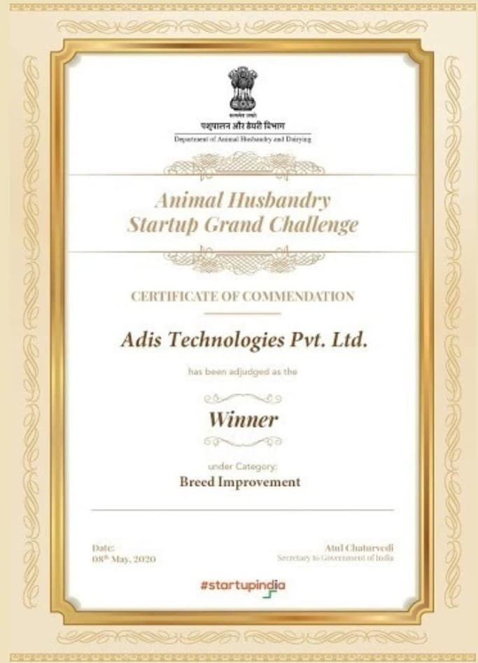 Winner Of Animal Husbandry Startup Grand Challenge-2020